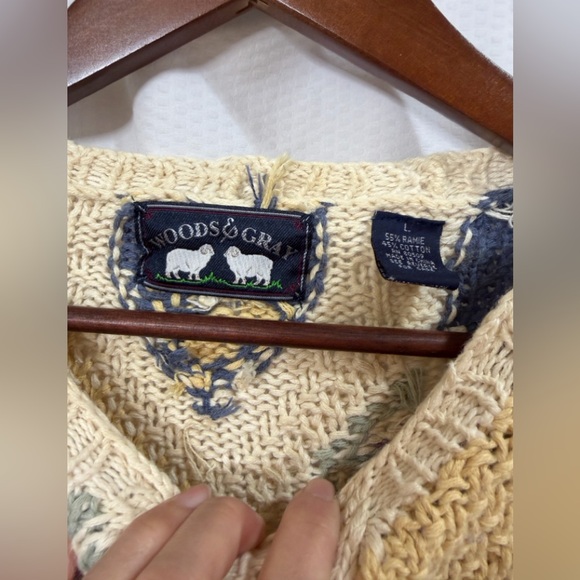 Vintage 90s Women's Multicolor Patchwork  Knit Ramie Cotton Sweater Sz L EUC - Picture 2 of 5